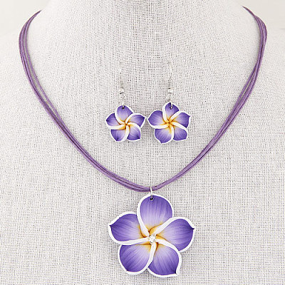 Flower Polymer Clay Dangle Earrings & Pendant Necklaces Sets for Women FS-WG4A5F2-03-1