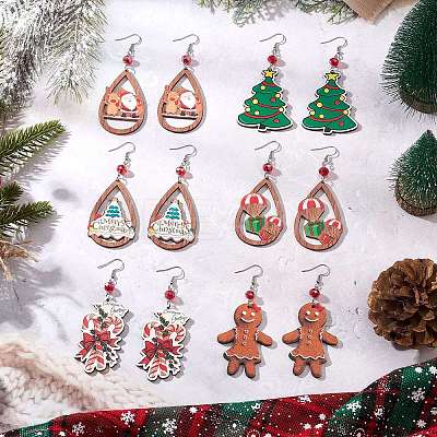 Christmas Printed Wood Dangle Earrings EJEW-JE06518-1