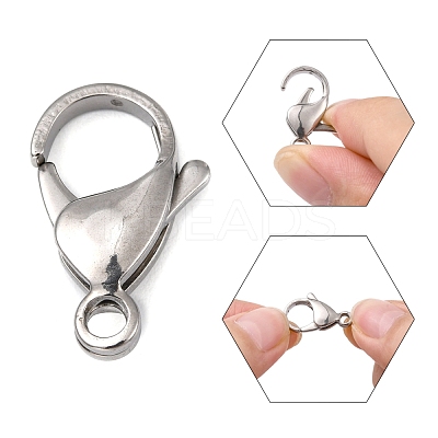 Tarnish Resistant Polished 316 Surgical Stainless Steel Lobster Claw Clasps STAS-R072-18A-1