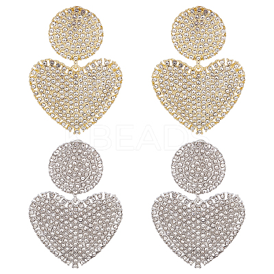 2 Pairs 2 Colors Crystal Rhinestone Heart Dangle Stud Earrings with 925 Sterling Silver Pin EJEW-AN0001-25-1