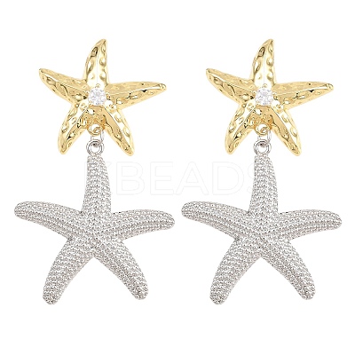 Brass Micro Pave Cubic Zirconia Dangle Stud Earrings EJEW-G471-29D-GP-1
