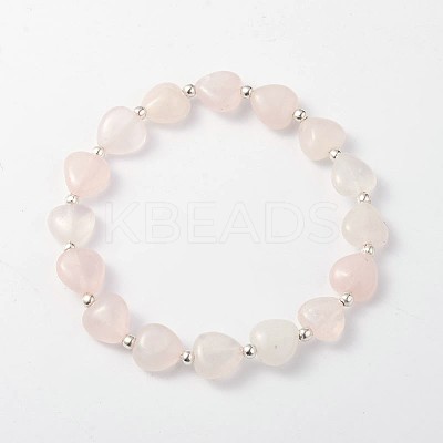 Heart Rose Quartz Stretch Bracelets BJEW-JB02066-03-1