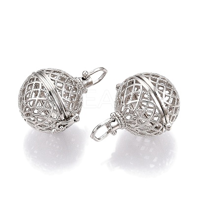 Rack Plating Brass Cage Pendants KK-S751-004P-1