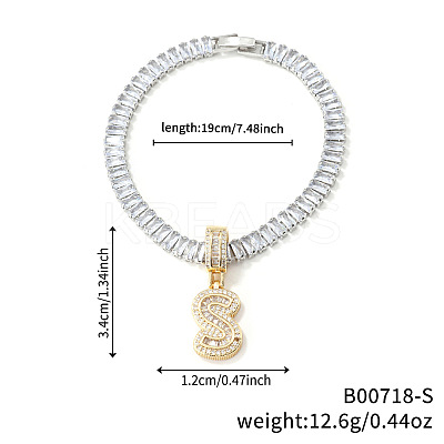 Fashionable Brass Micro Pave Clear Cubic Zirconia Charm Bracelets AF9298-19-1