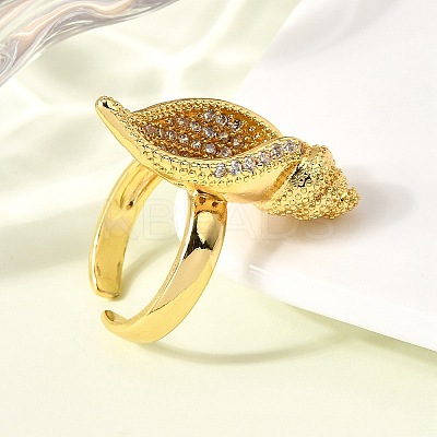 Brass Micro Pave Clear Cubic Zirconia Adjustable Open Cuff Rings for Women RJEW-I111-02G-02-1