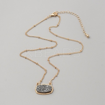 Simulated Druzy Resin Oval Pendant Necklace with Alloy Satellite Chains NJEW-WH0016-39G-05-1