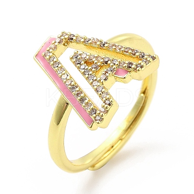 Mixed Color Enamel Initial Letter Adjustable Ring with Clear Cubic Zirconia RJEW-P045-01G-A-1