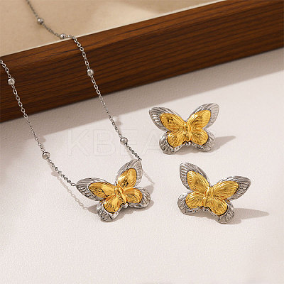 304 Stainless Steel Stud Earrings & Pendant Necklaces Sets WG2CA3C-02-1