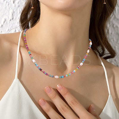 1Pc Rondelle Natural Agate & Pearl & Brass Beaded Necklaces for Women NJEW-SZ0001-69-1
