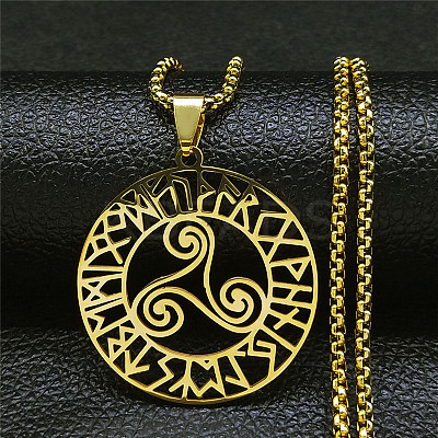 304 Stainless Steel Viking Hollow Trinity Knot Pendant Necklaces for Women Men FS-WG6E19D-03-1