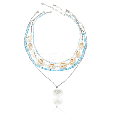 Alloy & Imitaiton Pearl Necklaces Set NJEW-WH20007-02B-1