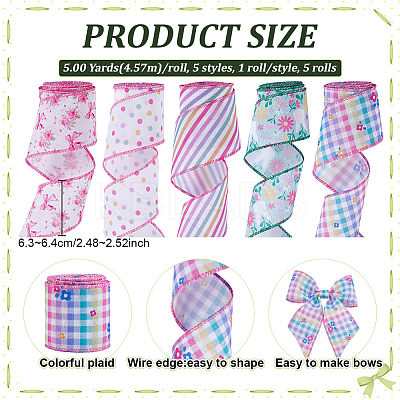 5 Rolls 5 Styles Polyester Ribbon OCOR-PH0006-93-1
