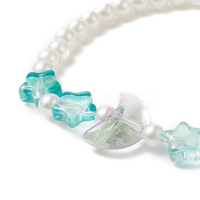 Star & Moon & Imitation Pearl Glass Beaded Stretch Bracelet for Kid BJEW-JB09265-1
