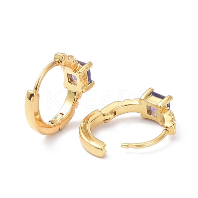 Brass Inlaid Cubic Zirconia Hoop Earrings ZIRC-P090-16G-E-1