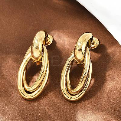 304 Stainless Steel Oval Dangle Stud Earrings EJEW-I319-01G-1