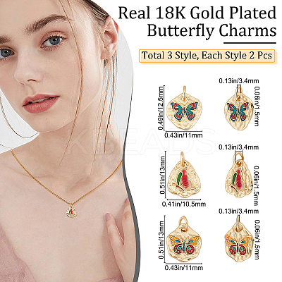 6Pcs 3 Style Rack Plating Brass Enamel Charms KK-BBC0002-15-1