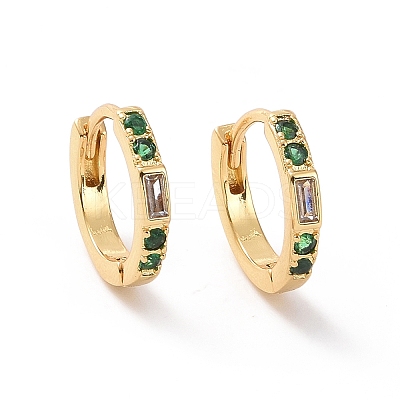 Green Cubic Zirconia Rectangle Hoop Earrings EJEW-P206-10G-1