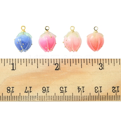 8Pcs 4 Colors Handmade Flower Bud Epoxy Resin Charms KY-FS0001-07-1