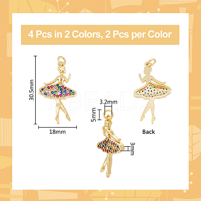 4Pcs 2 Colors Brass Micro Pave Cubic Zirconia Pendants KK-DC0003-39-1