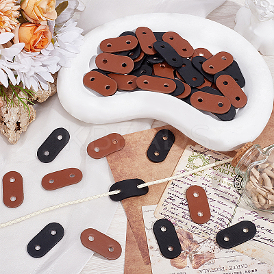 50Pcs 2 Colors 2-Hole PU Leather Buttons BUTT-CL0001-05B-1