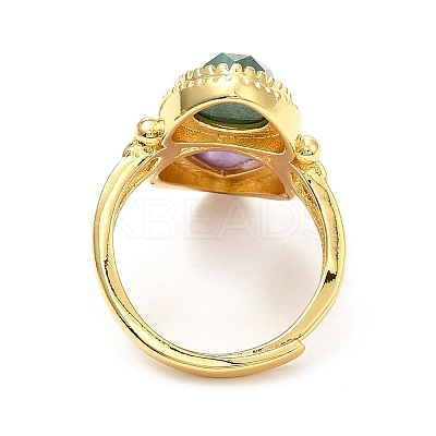 Natural Amethyst & Gemstone Twist Rhombus Adjustable Ring RJEW-C044-01G-1