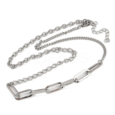 304 Stainless Steel Paperclip Chain Twisted Chain Cable Chain Necklaces for Women Men LS-NJEW-A053-01P-1