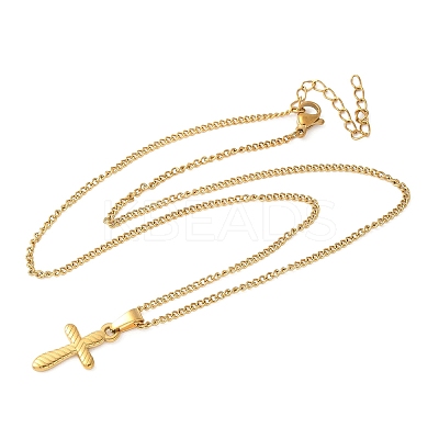 304 Stainless Steel Cross Pendant Necklaces for Women Men LS-NJEW-Z063-02G-1