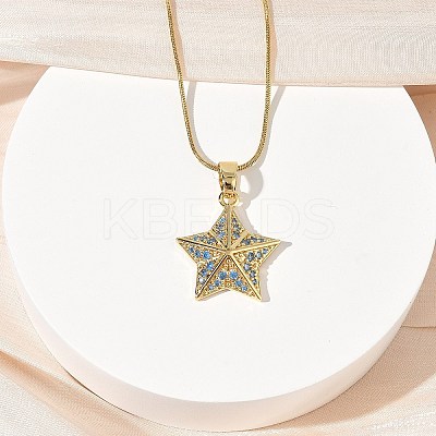 304 Stainless Steel Micro Pave Sky Blue Cubic Zirconia Pendant Necklaces for Women LS-NJEW-Z103-01G-02-1
