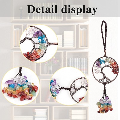 Wire Wrapped Chips Natural Gemstone Big Pendant Decorations HJEW-SZ0001-26D-1