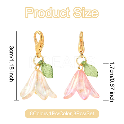 8Pcs 8 Colors Flower Acrylic Pendant Decorations HJEW-FS00034-02-1
