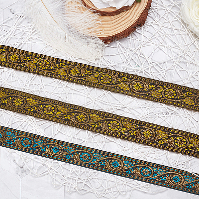 2Rolls 2 Colors Ethnic Style Embroidery Polyester Ribbons OCOR-GA0001-11-1