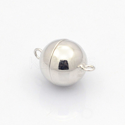 Anti-Tarnish Rhodium Plated 925 Sterling Silver Round Magnetic Clasps STER-L018-04-1