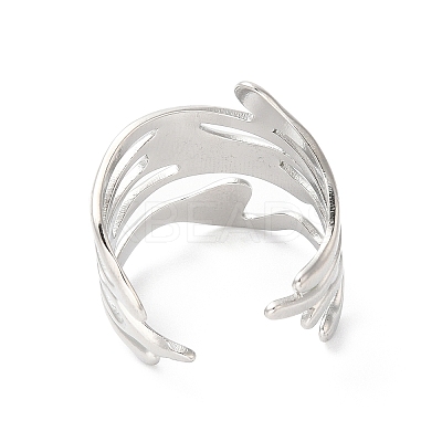 Non-Tarnish 304 Stainless Steel Twist Wave Open Cuff Ring for Women RJEW-K245-30P-1
