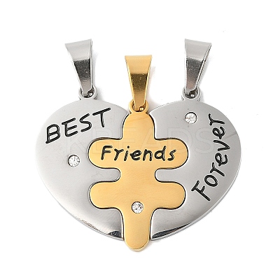 304 Stainless Steel Rhinestone Pendant STAS-U040-12GP-1
