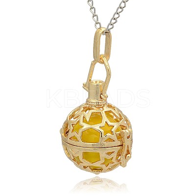 Golden Tone Brass Hollow Round Cage Pendants KK-J226-05G-1