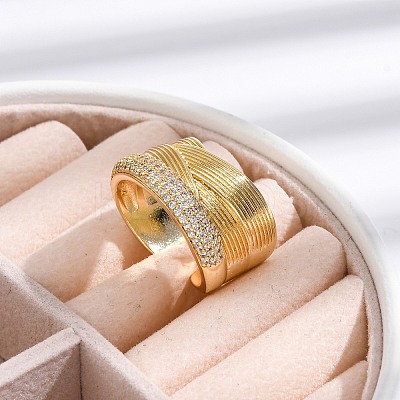 Rack Plating Brass Micro Pave Clear Cubic Zirconia Cuff Finger Rings for Women RJEW-M028-16G-1