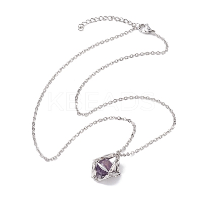 Crystal Stone Cage Pendant Necklaces NJEW-JN04757-01-1