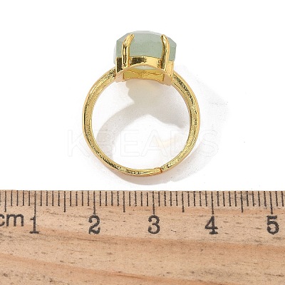 Hexagon Natural Green Aventurine Finger Rings RJEW-B113-02G-07-1