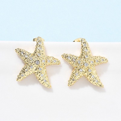 Brass Clear Cubic Zirconia Stud Earrings EJEW-Q017-05A-G-1