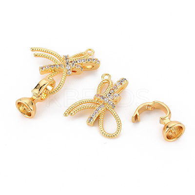 Brass Micro Pave Clear Cubic Zirconia Fold Over Clasps KK-S354-308-NF-1