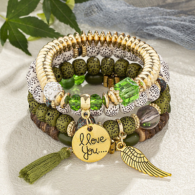Boho Style Wood Beaded Stretch Bracelet Sets for Women WGE3C3B-50-1