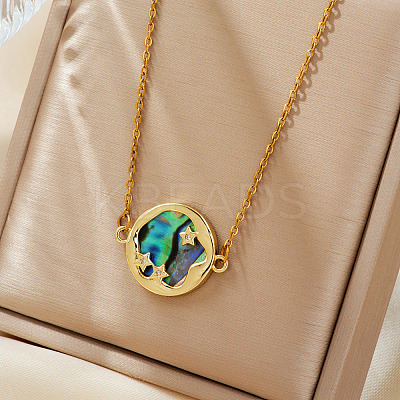 Exquisite Brass Pave Clear Shiny Cubic Zirconia Flat Round with Star Pendant Necklaces DS0332-1