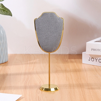 Bust Shaped Microfiber Necklace Display Stands with Golden Tone Aluminum Alloy Support ODIS-H006-01A-1