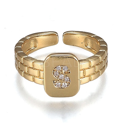 Brass Micro Pave Clear Cubic Zirconia Cuff Rings RJEW-H538-02G-S-1