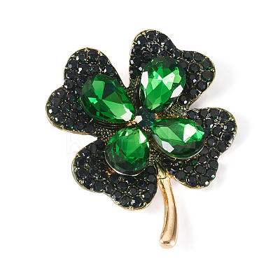 1Pc Clover Alloy Rhinestone Lapel Pins for Backpack Clothes JEWB-TADJ0001-07-1
