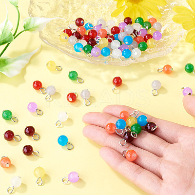 90Pcs 9 Colors Baking Paint Imitation Jade Glass Round Bead with Iron Pendants PALLOY-TAC0281-1