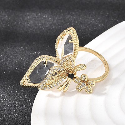 Brass Micro Pave Cubic Zirconia Cuff Rings for Women RJEW-K312-02G-1