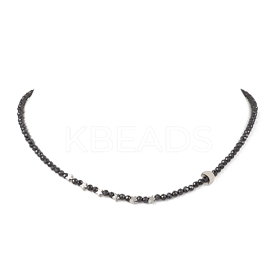 Brass and Faceted Round Natural Black Spinel Beaded Necklaces for Women NJEW-JN05657-02-1