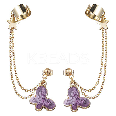 Light Gold 304 Stainless Steel Cuff Earring Chains EJEW-JE05685-02-1