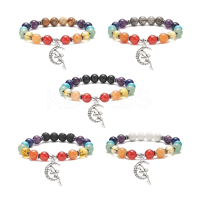 Chakra Theme Gemstone & Synthetic Hematite Beaded Stretch Bracelets for Women BJEW-JB09277-1
